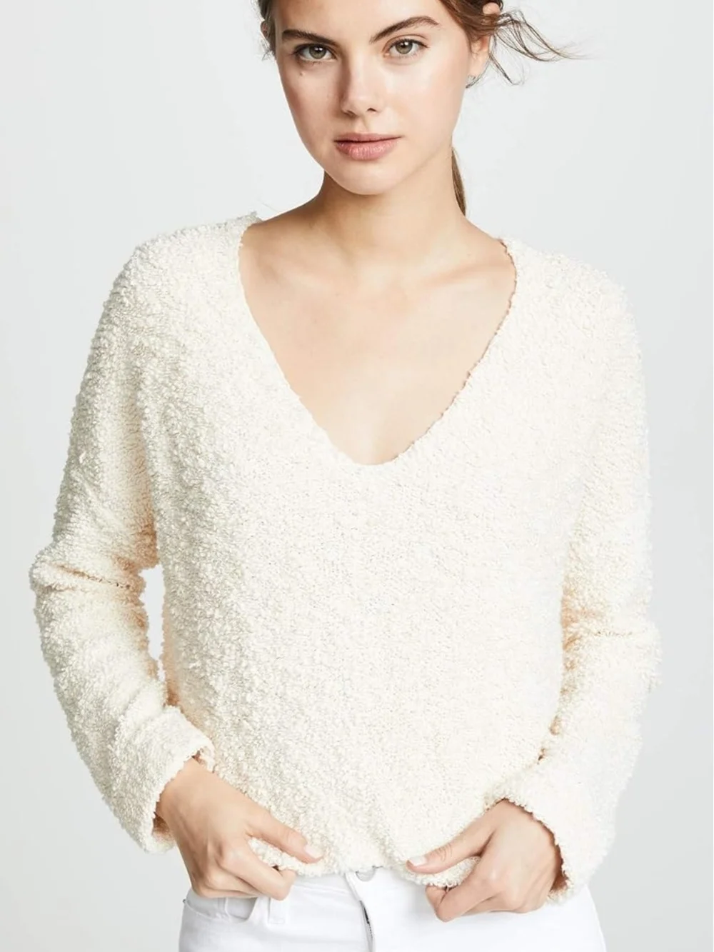 Free People Ivory Popcorn Pullover Sweater Size M